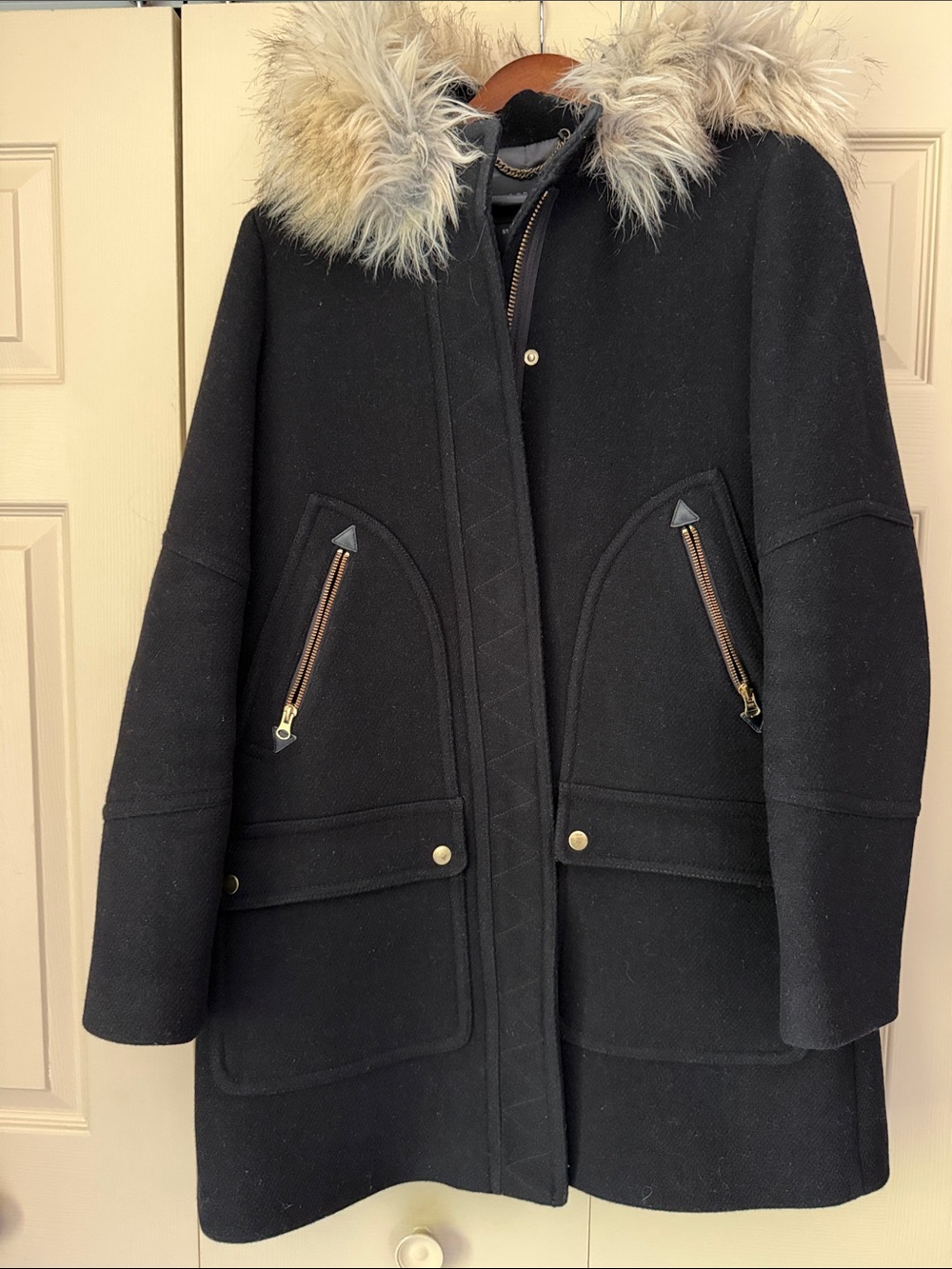 J. Crew Chateau Parka Stadium Cloth Coat Size 8 Tall Black